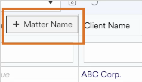 Interface showing fields for entering Matter Name and Client Name details.